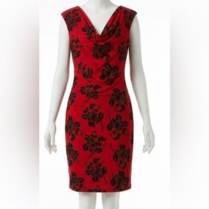 Scarlett Red and Black Floral Midi Dress Size 8